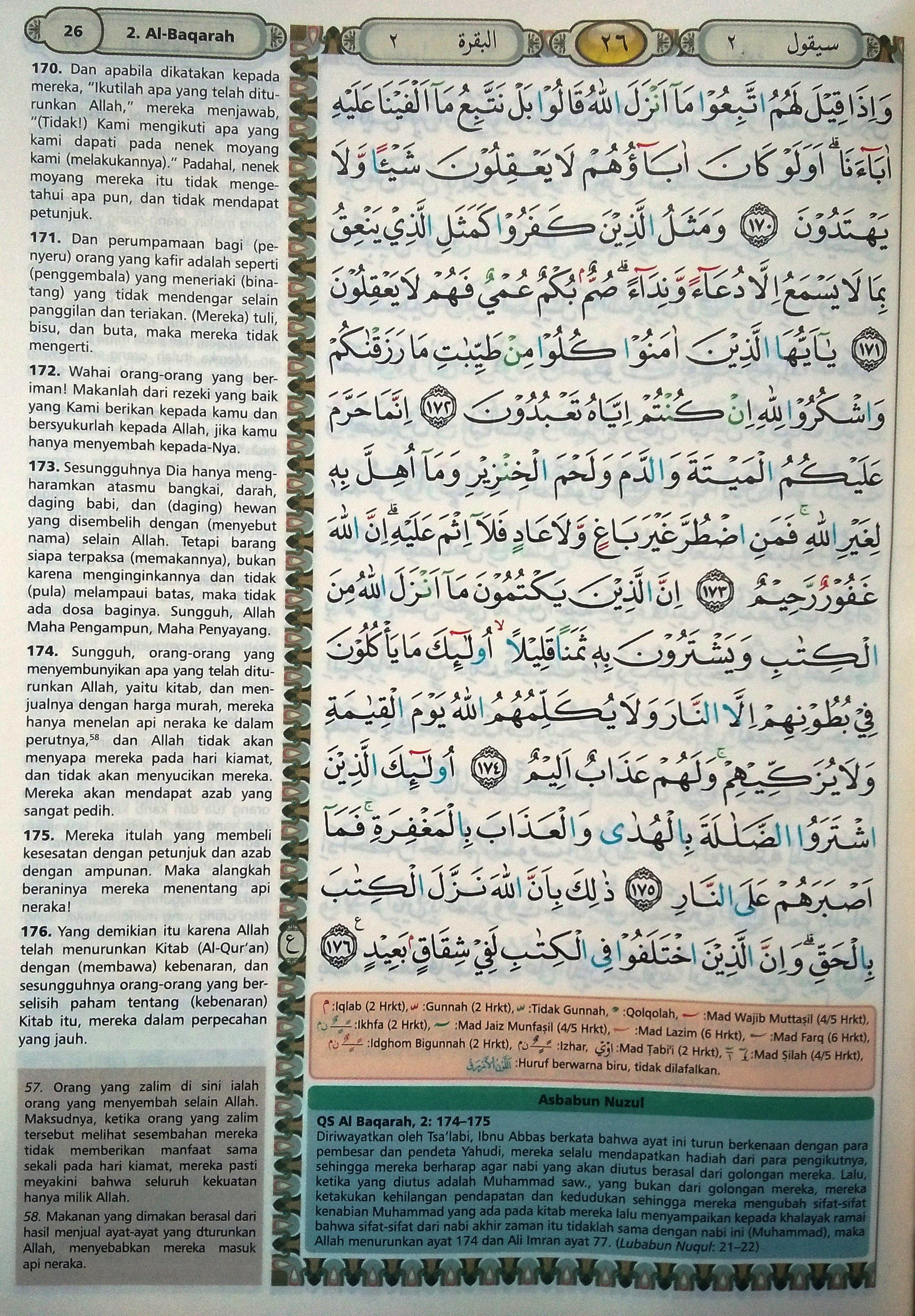 Al Baqarah Ayat 170-176 (Hal. 26) - Quran Tajwid dan Terjemahan